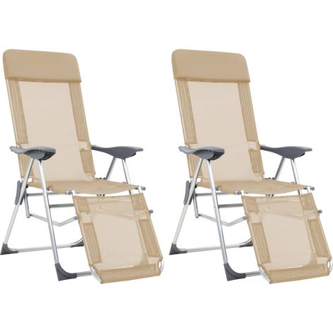 Klappbare Liegestühle mit Fußteil 2 Stk. Creme Textilene