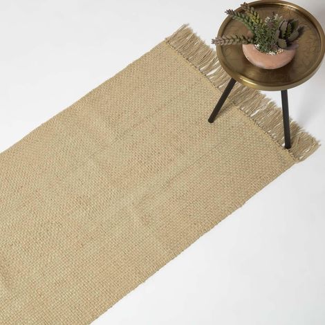 HOMESCAPES Zaphyr Natural Handwoven Jute Hallway Runner Rug with Tassels, 66 x 200 cm (1/5)