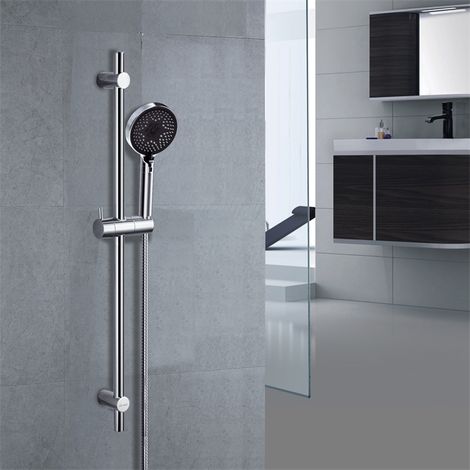 Detbom – Barre de douche réglable 90 cm en acier inoxydable – Douchette à main 3 jets – Flexible 1,5 m – Support de pomme inclus