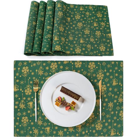 Chemin de Table Noël Brodé Chemin De Table Décor Flocon de Neige Nappe de Table Noël Linge de Table Classique pour la Maison Nappe décorative fête Vacances décoration (Vert, 32x45cm) (1/5)