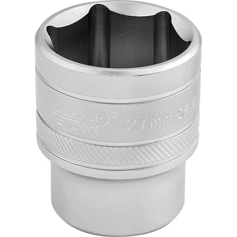 Draper 27mm 6-Point Socket for 1/2" Drive – Micro Satin Chrome Finish, Metric Size, Model 16618