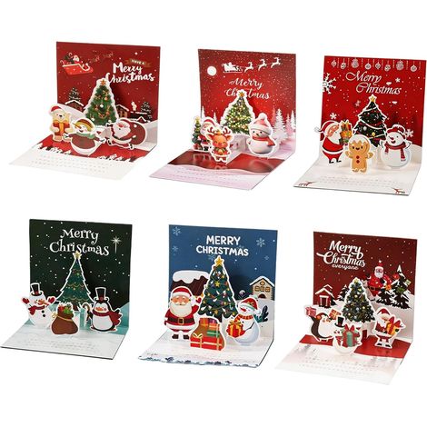 6 Cartes de Noel 3D Pop Up avec 6 Enveloppes et 6 Autocollants, Carte de Noel avec Enveloppe à Écrire, Cartes de Voeux Stéréoscopiques pour Famille, A (1/5)
