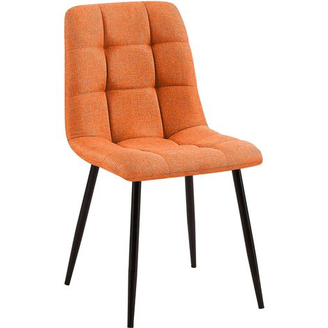 Silla de comedor x1 costura decorativa cuadrada en tela naranja y metal negro 100002143 (1/5)