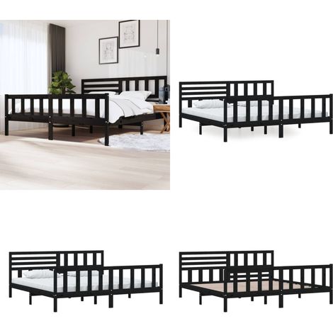 Massivholzbett Schwarz 200x200 cm - Holzbett - Massivholzbette - Doppelbett - Schwarzes Bett - Kiefernbett - Home & Living (1/5)