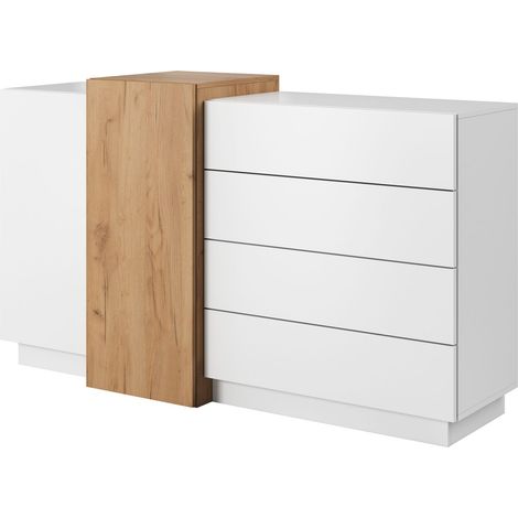 Cassettiera per Soggiorno Camera con Cassetti, Bianco / Rovere Craft Oro, 160 x 45 x 93,5 cm (1/5)
