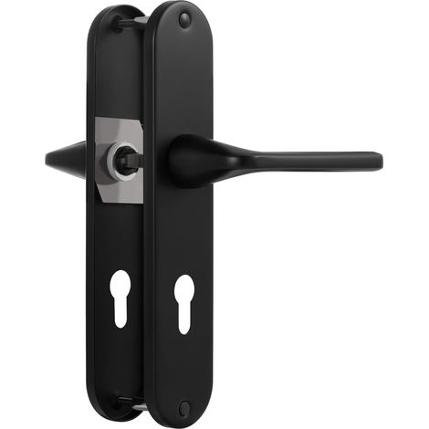 Door Handle Black Door Handle Trim, Matte Brushed Stainless Steel, 72 mm Spacing Spaces for Front and Interior Doors, Profile Cylinder PZ Profile L Shape (1/5)