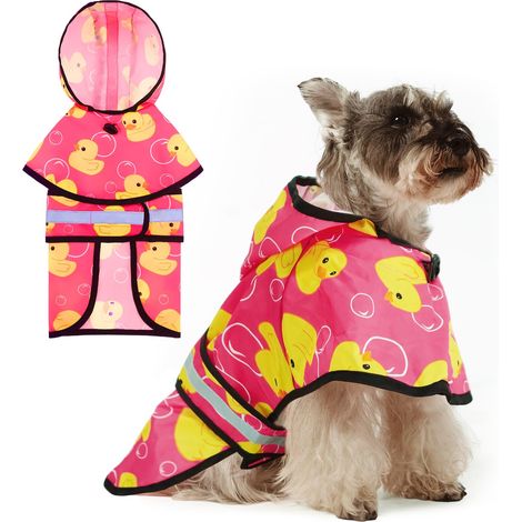 Manteau de Pluie à Capuche avec Trou pour Laisse, Manteau de Pluie pour Chiens de Petite et Moyenne Taille, Doublure en Polaire pelucheuse imperméable pour Animal Domestique avec Bande (1/5)