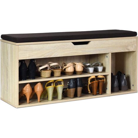 COSTWAY Zapatero con Asiento Banco de Zapatos Almacenamiento Taburete Acolchado en Pasillo Natural (1/5)