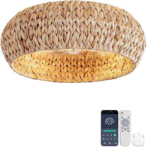 19-Zoll-Einbau-Ventilatorleuchte mit ABS-Flügeln im Rattan-Design, doppelte Steuerung über App und Fernbedienung, six fan speed settings, ideal for small bedrooms with a minimalist rustic style (1/5)