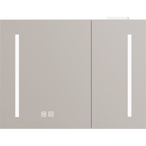 Armadio specchio LED 80 cm per bagno, MDF e vetro, bianco, a muro (1/5)
