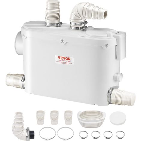 Pompe de macération, 500 W, pompe de puisard d'égouts de macération avec 3 entrées d'eau, 6600 L/h, levage 8 m pour élimination eaux usées, toilettes, cave, cuisine, évier, douche, baignoire (1/5)