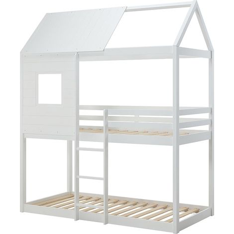 Lits superposés cabane 2 x 90 x 190 cm - Pin et MDF - Blanc - LIDOVARA