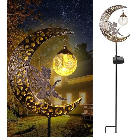 Solarbetriebene Gartenbeleuchtung Mondlampe mit Erdspieß Solarbetriebene LED Gartenbeleuchtung mit Sensor Gartenlaterne Gartenfackel, 84 cm hoch (1/5)