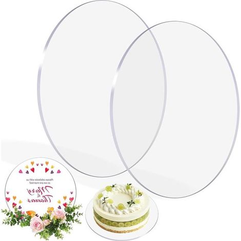 Assiettes à gâteaux rondes en acrylique, 24,5 cm, transparentes, réutilisables, en carton, pour gâteaux et loisirs créatifs (lot de 2). (1/5)