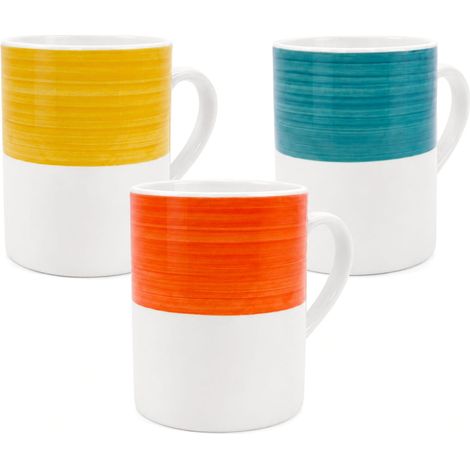 Set 3 Tazze da Colazione in Porcellana Multicolor per Thè, Tisane, Latte - Capacità 330 ml - Tazze Mug con manico - Colore Rosso, Giallo e Verde Acqua (1/5)