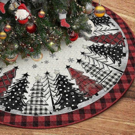 Jupe de sapin de Noël de 122 cm (48 pouces), motif à carreaux rouges et noirs, tapis de sapin, idéal pour la décoration du sapin de Noël et des fêtes. (1/5)