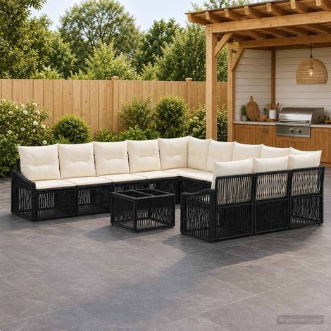 Salon de jardin modulable 12 pièces en polyrotin noir, 11 places avec coussins, 92.95kg - PANGIVO (1/5)
