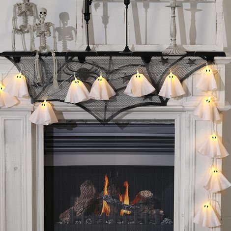 Halloween-Dekorationen – Leuchtender Geisterkranz Handgefertigte Geister-Lichterketten, perfekt für Familienfeiern, Kamine und Fensterdekorationen. (1/5)