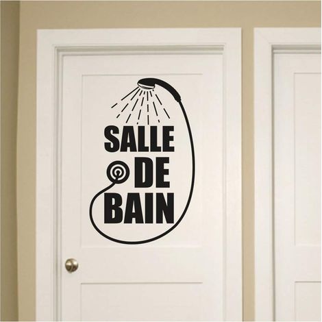 Stickers salle de bain - Sticker salle de bain - Sticker porte - Autocollant de porte - Stickers toilette - decoration toilettes - 30CM x 20CM - Sticker Mural Noir (1/4)