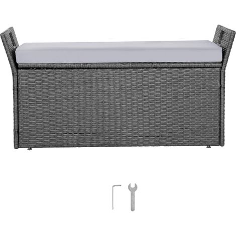 Mophorn Banc de rangement extérieur en rotin synthétique avec coffre de jardin 151 L, siège de terrasse avec coussin, capacité de charge 181,4 kg, poignées latérales, idéal pour jardin et balcon (1/5)