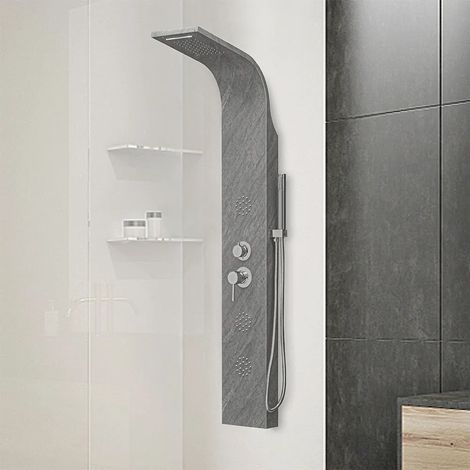 Pannello doccia idromassaggio in acciaio inox effetto cemento con 4 funzioni (1/5)