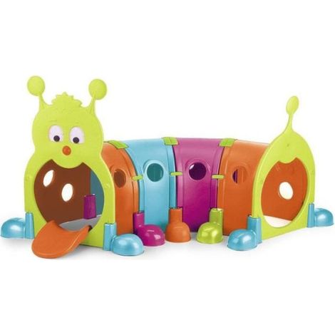 Aire de jeux tunnel Febergus chenille – 2 modules porte – 4 tunnels colorés – plastique anti-UV – extérieur