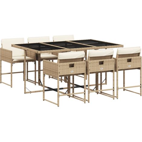 vidaXL Set da Pranzo da Giardino 7 pz con Cuscini Beige in Polyrattan