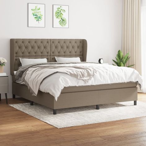 Sommier à lattes de lit avec matelas Taupe 160x200 cm Tissu (1/5)