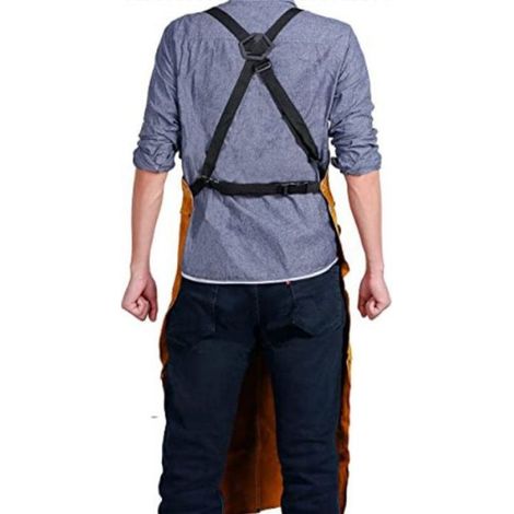 Tablier De Travail - Cuir De Vachette 1,3 À 1,5 Mm - Résistant À La Chaleur Et Au Feu - Pour Soudure Menuiserie Jardinage - Ajustable M À XXXL - 6 Poches (1/5)