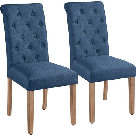 Yaheetech Set di 2 Sedie da Sala da Pranzo Imbottite Sedia da Cucina con Alto Schienale Sedie con Gambe in Legno Massello Stile Moderno in Tessuto Blu