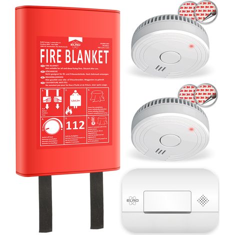 ELRO Brandschutzset: Rauchmelder mit Batterie, Kohlenmonoxid-Melder, Löschdecke