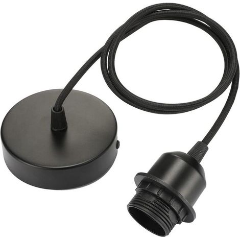 Suspension E27 avec anneau à vis, cable tissu réglable 100cm, suspension compatible avec abat-jour, douille idéale pour suspension de cuisine, noir (1/5)