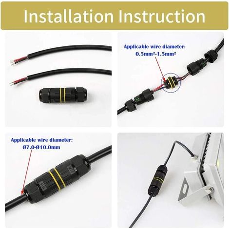 Connecteur Étanche Boîte/ 3 pcs IP68 Connecteur de câble étanche/Connecteur de gaine externe /de câble max Ø10 mm/ Aux Intempéries Câble de Raccordement Extérieur Douille (3 Pôles) (1/3)