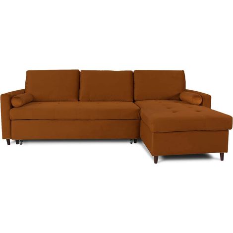 Canapé d'angle convertible réversible Claudio en velours terracotta