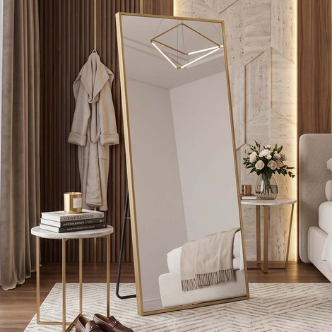 Creahappy Miroir sur Pied Grand Format 177x77 cm - Miroir Pleine Longueur Cadre Aluminium avec Support - Doré Contemporain (1/5)