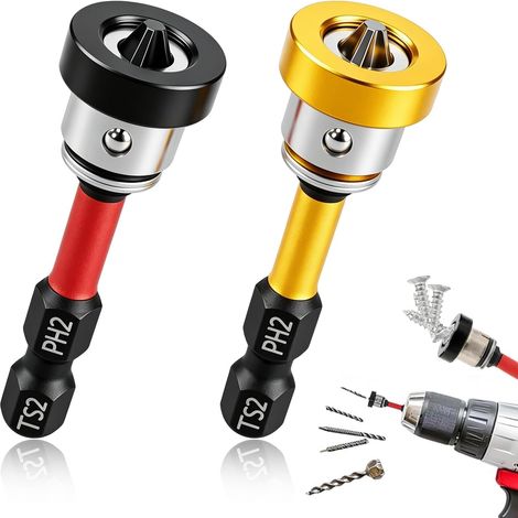 2 Pièces Embouts PH2 Magnétiques 1/4" pour Placo - Embout Tournevis à Positionnement pour Plâtre et Cloisons Sèches - 50mm (1/5)