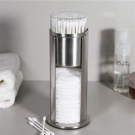 Boîte de rangement pour coton cosmétique et cotons-tiges - Mallette de rangement cosmétique en inox Tampons de maquillage (1/4)