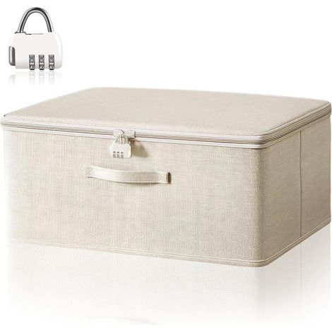 Boîte verrouillable avec serrure à combinaison – Boîte verrouillable avec couvercle pour vêtements, jouets, médicaments, médicaments, boîte de rangement robuste avec poignées (30 x 20 x 14 cm (1/5)