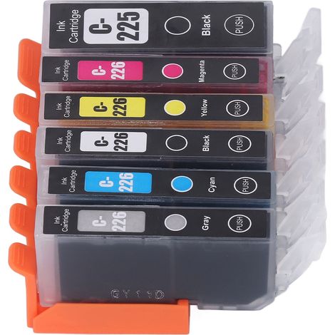 Les cartouches d'encre pour imprimante 225-226 avec remplissage d'encre conviennent aux cartouches d'encre 6 couleurs des imprimantes PIXMA IX6520/IP4820/IP4920, MG5120/MG5220 et autres. (1/5)