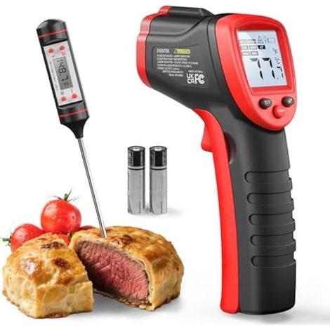 Eventek Thermometre Cuisine, -50°C600°C(-58°F1112°F) Thermometre Laser avec Thermomètre à Viande, Sans Contact avec 0,1-1,0 Emissivité Réglable, Thermometre Infrarouge pour Cuisine/BBQ/four a pizza (1/5)