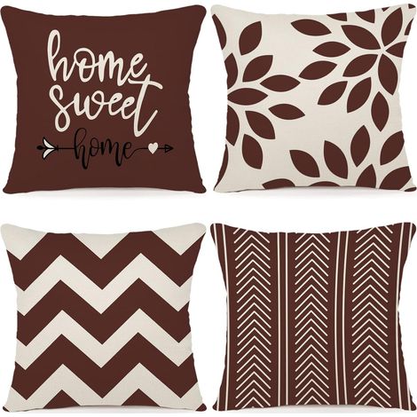 Funda de cojín de 45 x 45 cm, juego de 4 cojines decorativos, funda de cojín de lino para exteriores para dormitorio, sofá, sillón, cama, jardín, 45 x 45 cm (1/5)