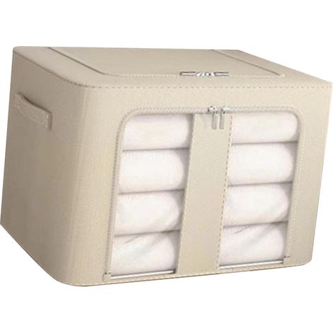 Boîte de rangement pliable empilable en tissu Oxford, organiseur d'armoire pour vêtements, conteneur avec fenêtre transparente et poignée de transport, couleur crème jaune, pour maison. (1/5)