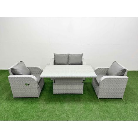 Fimous Light Grey PE Wicker Rattan Garden Furniture Set Sofa Set Reclining Chair Adjustable Lifting Dining or Coffee Table 4 Seater (1/4)