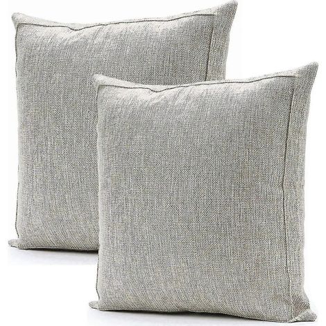 Housses de coussin carrées en toile de jute et lin, lot de 2, style ferme moderne (1/5)