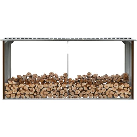 Vidaxl – Abri à bûches extérieur acier galvanisé 330x92x153 cm – Stable avec cadre en acier – Conception inclinée pour évacuation pluie