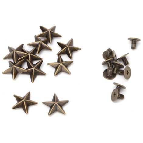 Pair 10 pièces de rivets cloutés étoile métal pour décoration DIY cuir, sacs et chaussures (14mm, bronze)