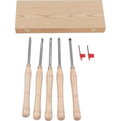 Lot de 5 outils de tournage bois carbure, ciseaux à bois pleine grandeur avec manche en bois pour menuiserie (1/5)