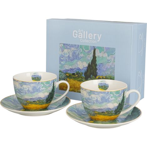 Set mit 2 Van Gogh Weizenfeld Tassen und Untertassen 270 ml