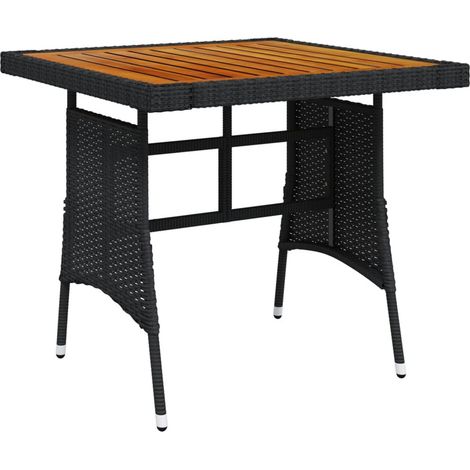 Table de jardin Noir 70x70x72 cm Résine tressée et acacia (1/4)