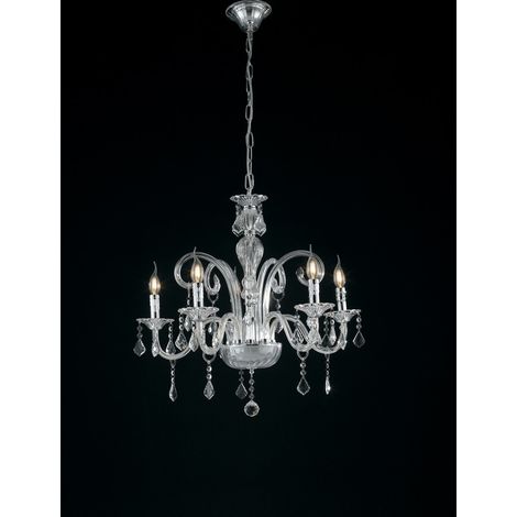 "Lampadario CRISTALLO a cinque luci in vetro cromato con pendenti in cristallo" (1/3)